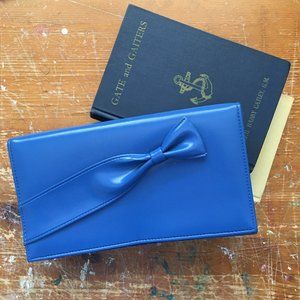 80s Electric Blue Vegan Clutch, Vintage Bow Tie Purse 1980s